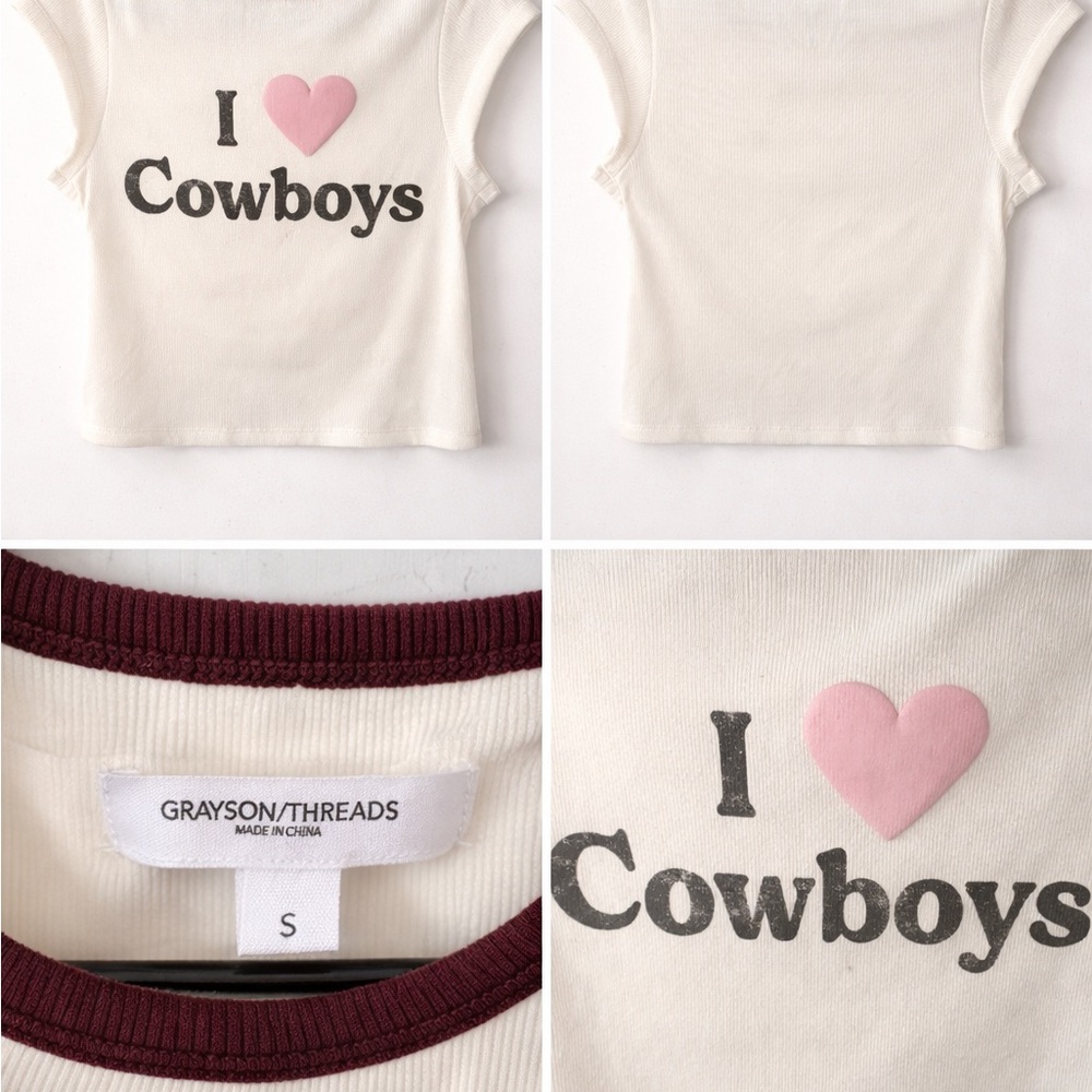 Grayson Threads “I ♥ Cowboys” Ribbed Baby Tee Top Small - Picture 3 of 3